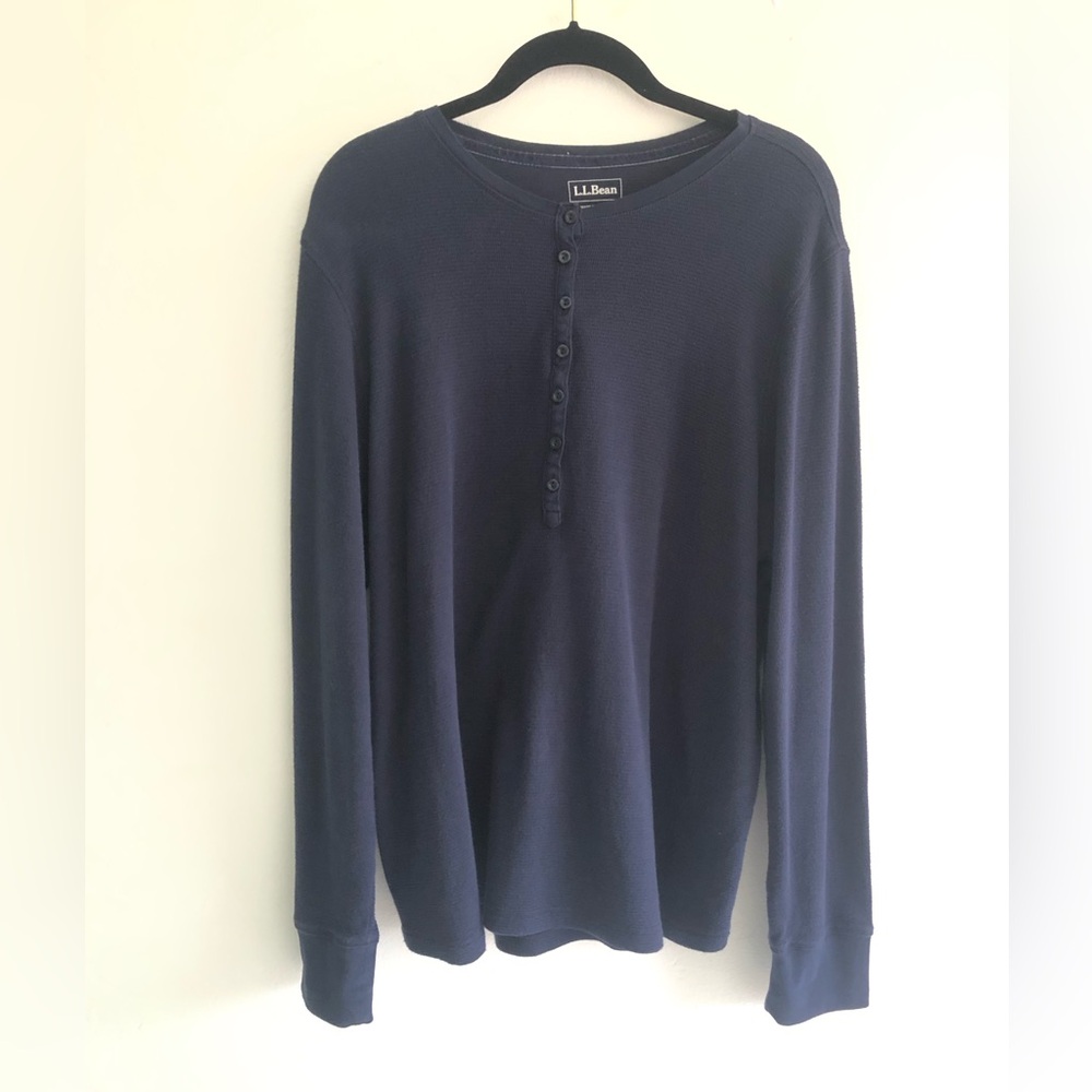 L.L.Bean Plus Size 2X Henley Long Sleeve Shirt Dark Blue
